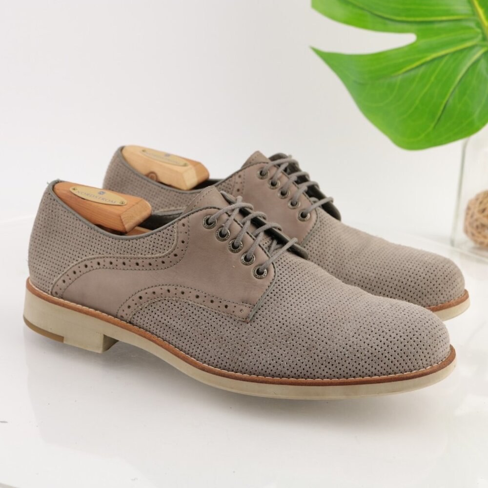 Johnston Murphy Mens Campton Saddle Oxford Size 9.5 M Tan Perf Suede Dress Shoes